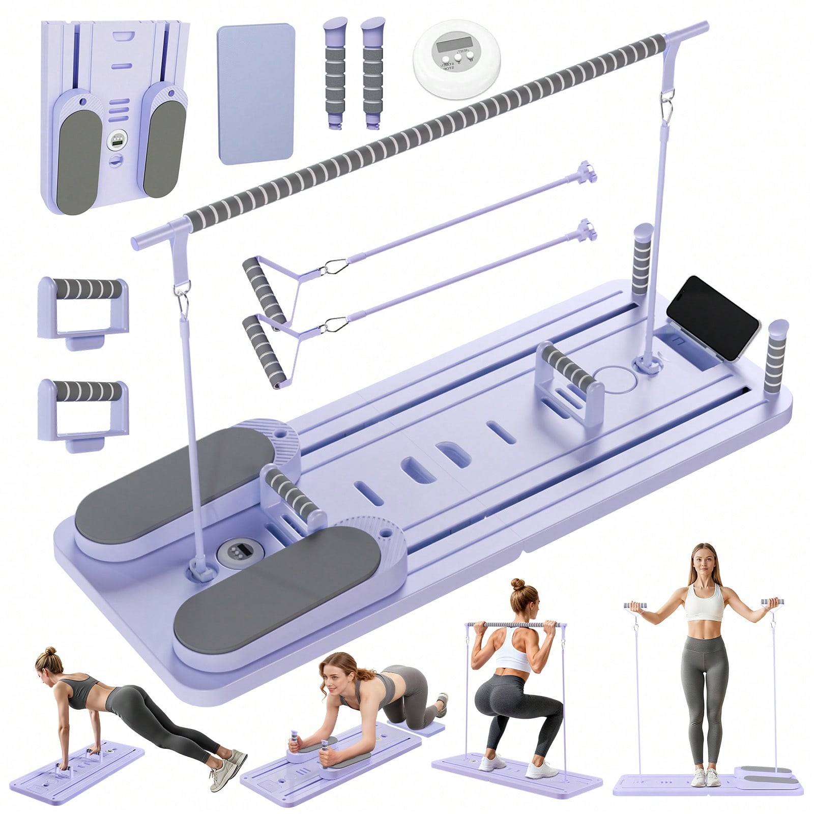 Pilates & Yoga Unleashed Studio Tuckahoe - Pilates-Reformer mit Stange, Pilates-Brett mit Handyhalterung,
