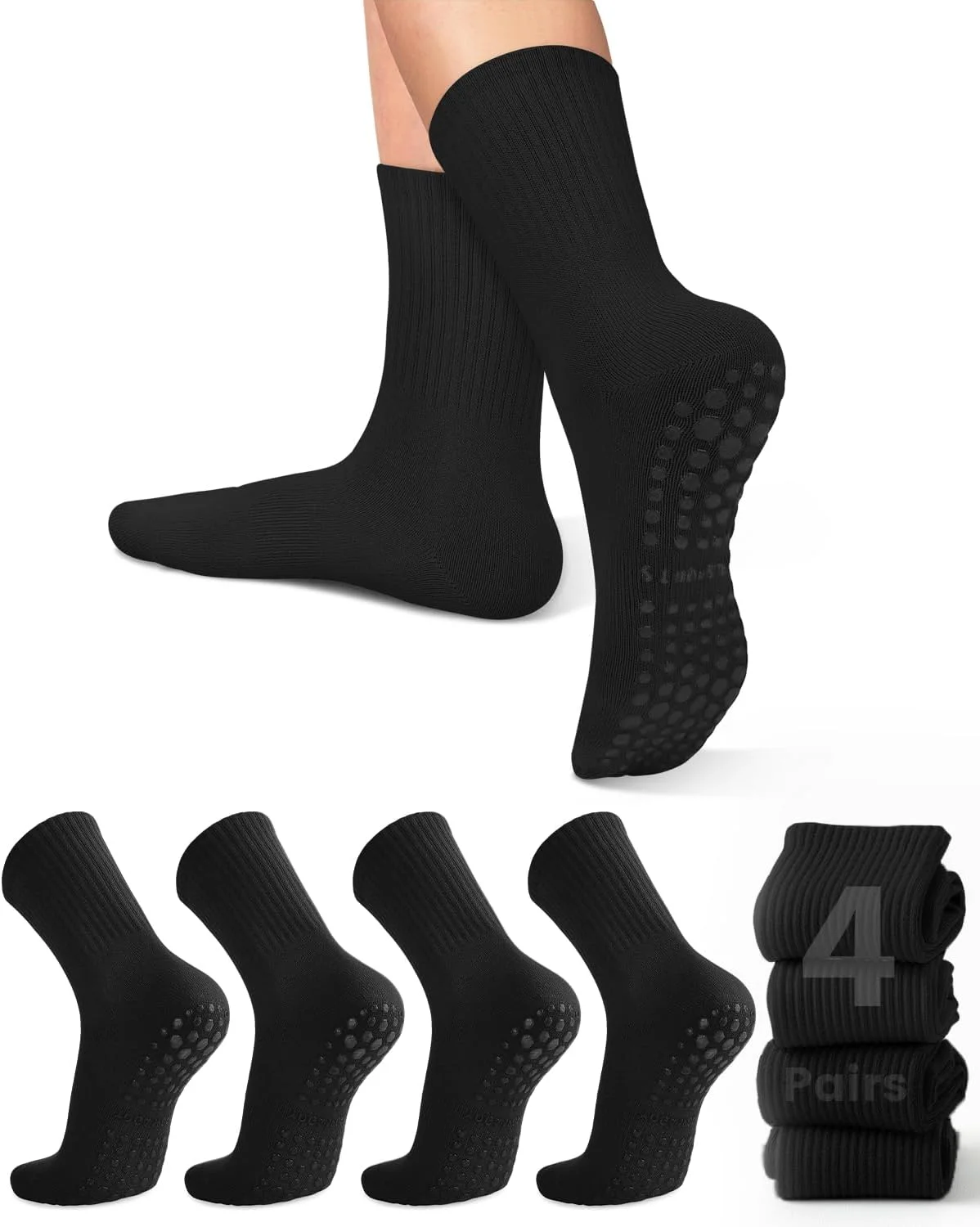 Pilates & Yoga Unleashed Studio Tuckahoe - 4 Paar Damen-Yoga-Socken, einfarbige, rutschfeste Yoga-Pilates-Ballettsocken