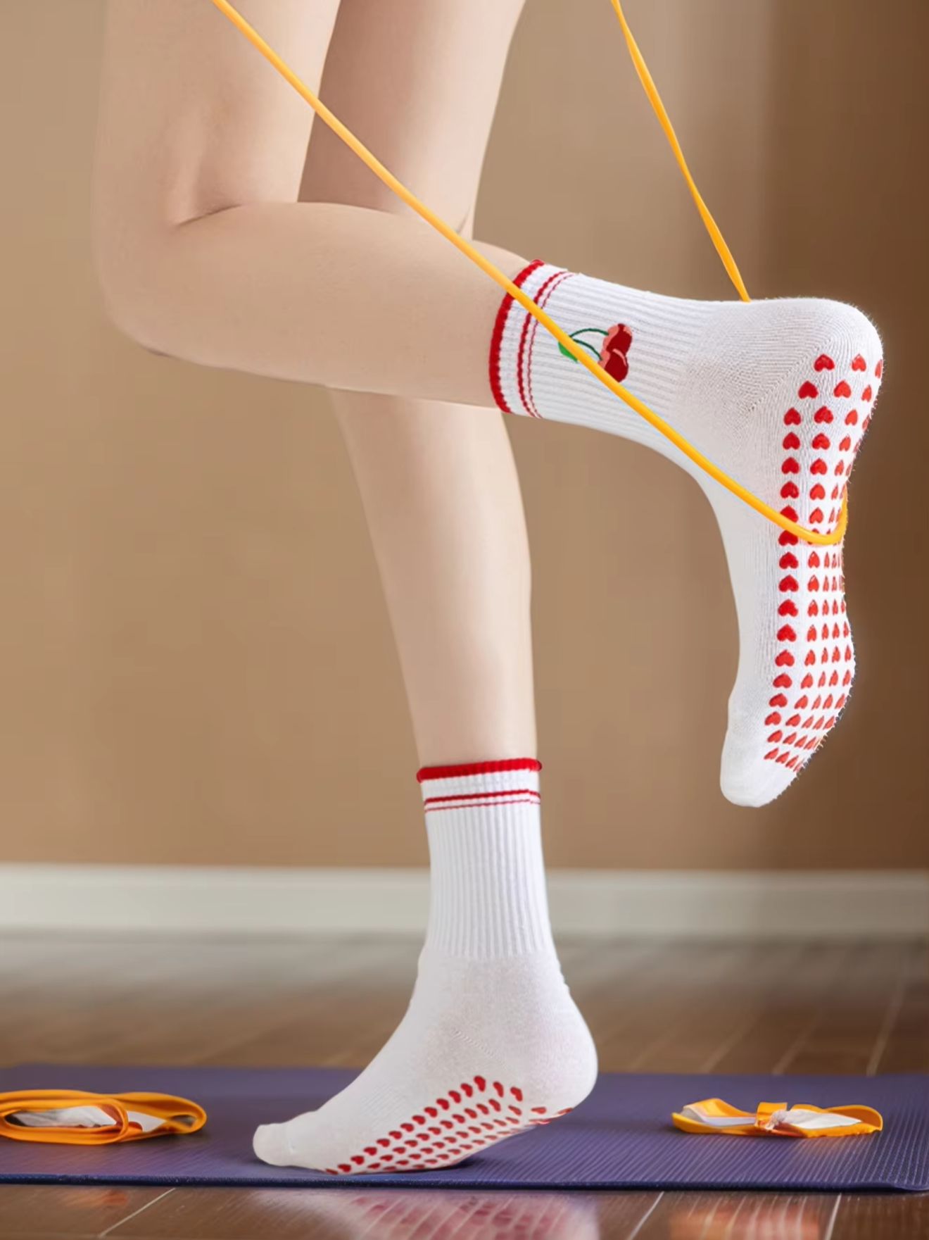 Pilates & Yoga Unleashed Studio Tuckahoe - 1 Paar grenzübergreifende professionelle Yoga-Socken, Baumwoll-Riemchen-Silikon-Anti-Rutsch-Pilates-Fitness-Tanz-Bodensocken